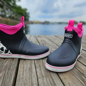 Black And Pink Cow Print Women's High Top Shoes